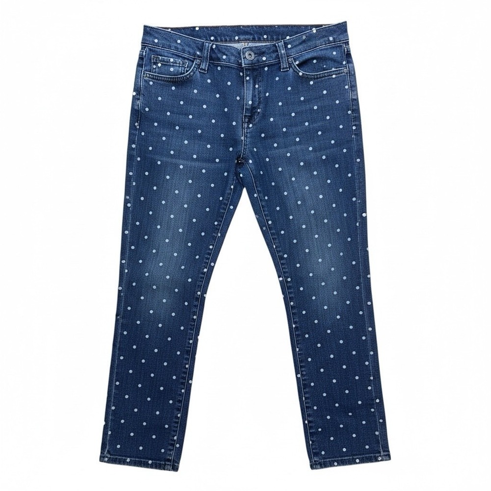 Tommy Hilfiger Jeans Women's Size 4 Blue Polka Dot Denim Cropped Skinny Stretch - Picture 1 of 9